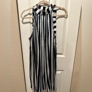 NWT A.MANGANO Kairo Riga Dress Pleated Flowy Striped High Neck Preppy Cocktail,L